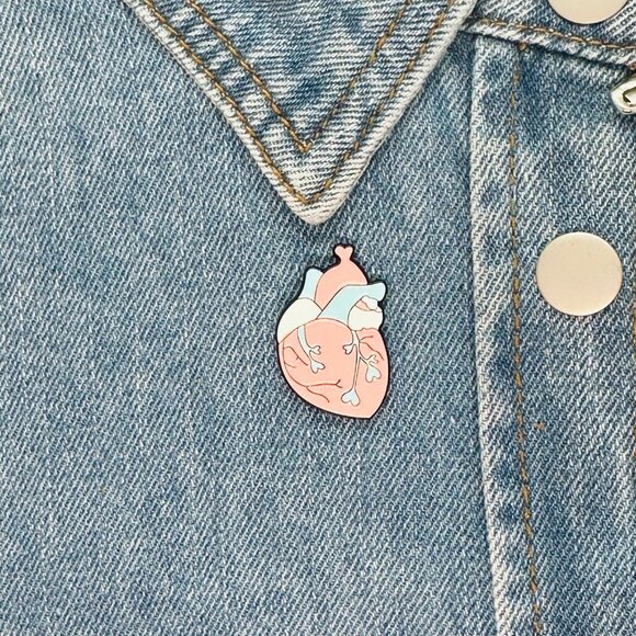 ⭐Anatomical Human Heart Shape Enamel Pin Brooch  Pink Blue Trans Heart Pride New - Picture 1 of 5